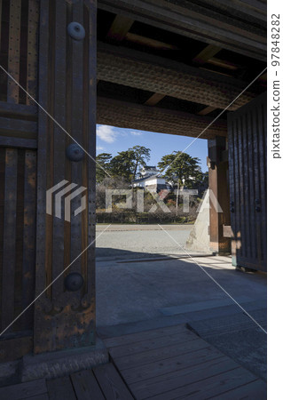Odawara Castle Ruins Park Looking at the castle tower from the copper gate 97848282