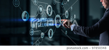 Artificial Intelligence Nanotechnologies Business Technologies concept. Futuristic background Artificial Intelligence Nanotechnologies Business Technologies concept. Futuristic background 97850348