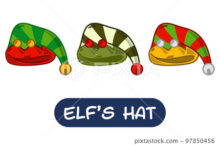 Cartoon Elf Hat Illustration. Set of Variation Colors. EPS 10 Vector 97850456