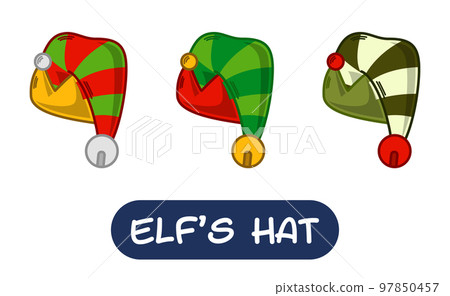 Cartoon Elf Hat Illustration. Set of Variation Colors. EPS 10 Vector 97850457