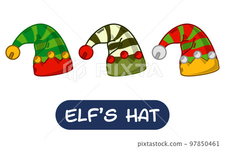 Cartoon Elf Hat Illustration. Set of Variation Colors. EPS 10 Vector 97850461