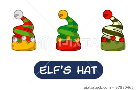 Cartoon Elf Hat Illustration. Set of Variation Colors. EPS 10 Vector 97850465
