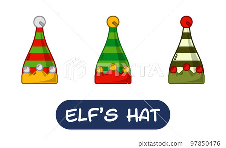 Cartoon Elf Hat Illustration. Set of Variation Colors. EPS 10 Vector 97850476