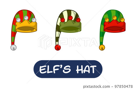 Cartoon Elf Hat Illustration. Set of Variation Colors. EPS 10 Vector 97850478