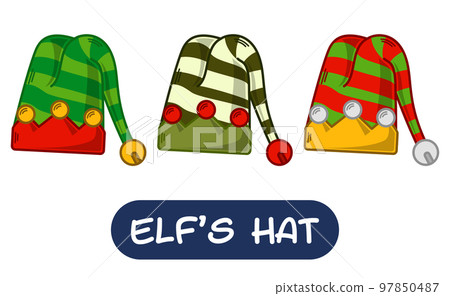 Cartoon Elf Hat Illustration. Set of Variation Colors. EPS 10 Vector 97850487