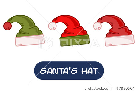 Cartoon Santa Hat Illustration. Set of Variation Colors. EPS 10 Vector Cartoon Santa Hat Illustration. Set of Variation Colors. EPS 10 Vector 97850564