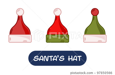 Cartoon Santa Hat Illustration. Set of Variation Colors. EPS 10 Vector Cartoon Santa Hat Illustration. Set of Variation Colors. EPS 10 Vector 97850566