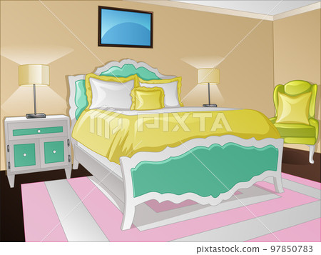 Colorful Cartoon Bedroom Background Scene. Vector Illustration Colorful Cartoon Bedroom Background Scene. Vector Illustration 97850783