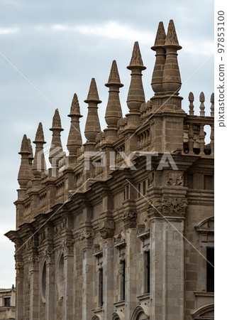 Facade details on the Seville Cathedral of Saint Mary of the See in Seville, Andalusia, Spain 97853100