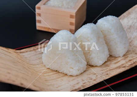 White rice rice ball black background Japanese food image material 97853131