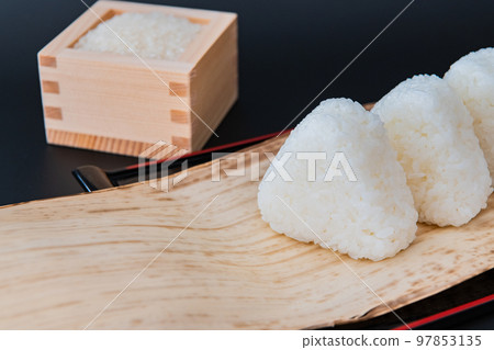 White rice rice ball black background Japanese food image material 97853135