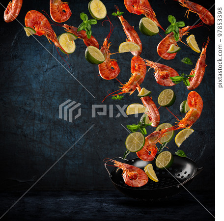 Food preparation, fresh prawns Food preparation, fresh prawns 97853398