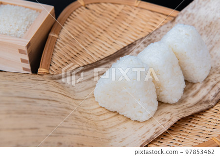 Rice ball Black background Close-up Japanese food image material 97853462