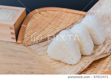 Rice ball Black background Close-up Japanese food image material 97853471