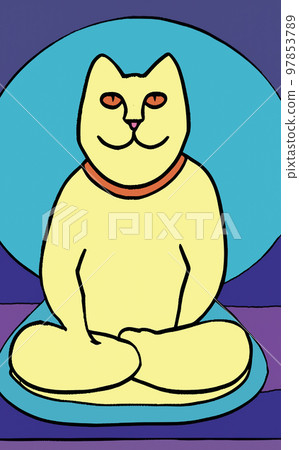 Illustration of cat practicing yoga Illustration of cat practicing yoga 97853789