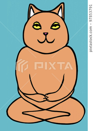 Illustration of cat practicing yoga 97853791