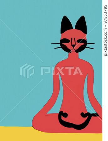 Illustration of cat practicing yoga Illustration of cat practicing yoga 97853795