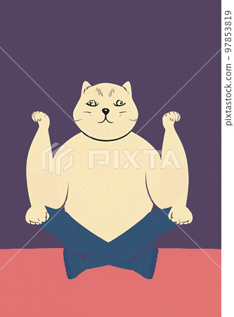 Illustration of cat practicing yoga Illustration of cat practicing yoga 97853819