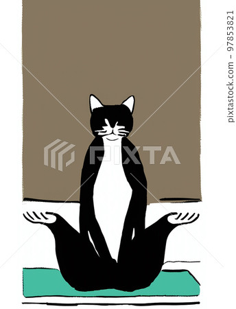 Illustration of cat practicing yoga Illustration of cat practicing yoga 97853821