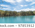 Blue Pond in Biei, Hokkaido in Autumn 97853912
