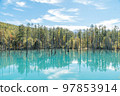 Blue Pond in Biei, Hokkaido in Autumn 97853914