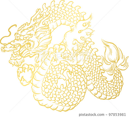 Year of the Dragon Dragon Tatsu Tatsu Hand-drawn New Year's card material New Year's card 2024 illustration material 97853981