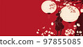 Vector illustration copy space banner of rabbit samurai with paper lanterns and magnolia tree on red background 97855085