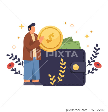 Money income or earnings, vector illustration or banner. 97855460
