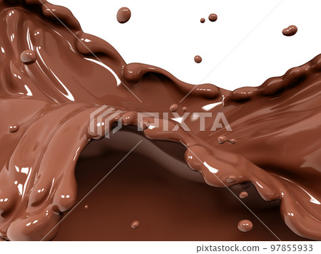 Chocolate wave or flow splash, pouring hot melted milk chocolate sauce or syrup, cocoa drink or cream, abstract dessert background, choco splash, drink dessert, isolated, 3d rendering 97855933