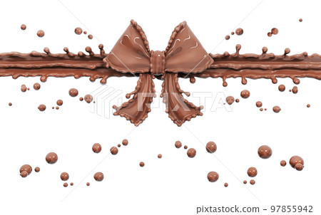Splash chocolate, gift bow, chocolate ribbon, isolated 3d rendering Splash chocolate, gift bow, chocolate ribbon, isolated 3d rendering 97855942