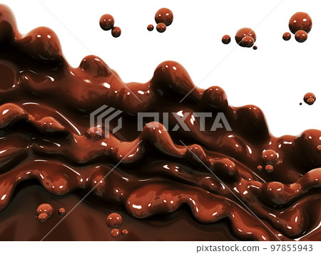 Hot melted dark chocolate, coffee, sauce or syrup, pouring chocolate wave or flow splash, cocoa drink or cream, abstract dessert background, choco splash, drink dessert, isolated, 3d rendering Hot melted dark chocolate, coffee, sauce or syrup, pouring chocolate wave or flow splash, cocoa drink or cream, abstract dessert background, choco splash, drink dessert, isolated, 3d rendering 97855943