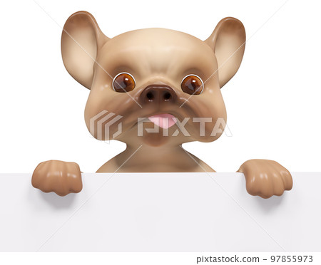 Puppy dog with poster, isolated character 3d rendering 97855973
