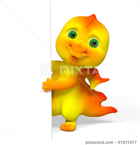 Cartoon dragon with poster isolated, 3d rendering Cartoon dragon with poster isolated, 3d rendering 97855977