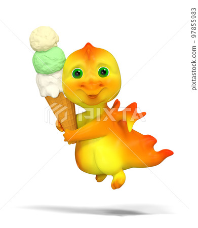 Character cartoon dragon holding ice cream 3d rendering Character cartoon dragon holding ice cream 3d rendering 97855983