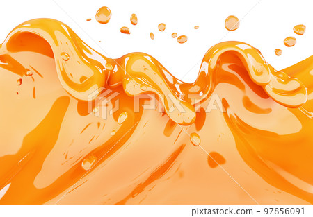 Wave or flow splash, pouring drink or paint, liquid background, orange juice splash, isolated, 3d rendering 97856091