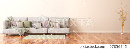 Interior design of modern living room with sofa and branch, 3d rendering Interior design of modern living room with sofa and branch, 3d rendering 97856245