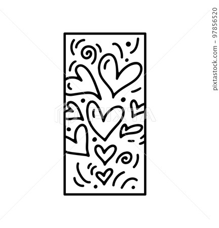 Valentine vector composition with hearts and swirls. Hand drawn love holiday constructor logo in rectangle vertical frame for greeting card, web design invitation 97856520