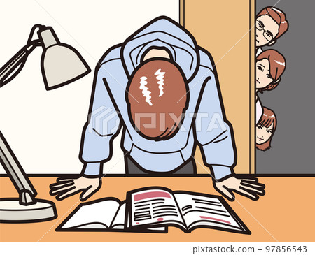 A family watching over a boy studying, a mother who can't stand watching A family watching over a boy studying, a mother who can't stand watching 97856543