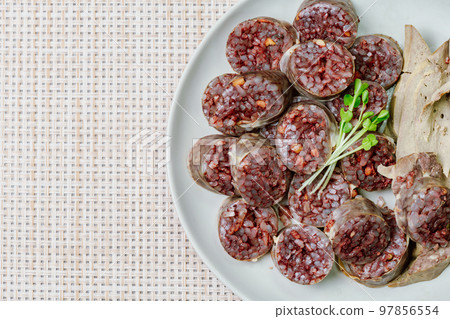 Korean food sundae liver lung dish on a plate 97856554