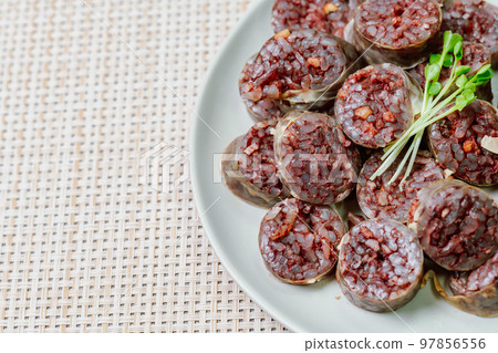 Korean food sundae liver lung dish on a plate 97856556