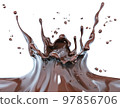 Splash of hot chocolate, sauce or syrup, cocoa drink or choco cream, melted chocolate wave, abstract background dessert, illustration food, isolated 3d rendering 97856706