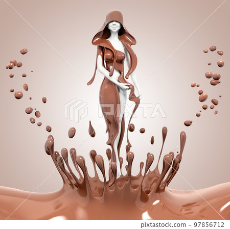 Splash of hot chocolate, cocoa drink in form of beautiful girl, abstract background 3d rendering 97856712