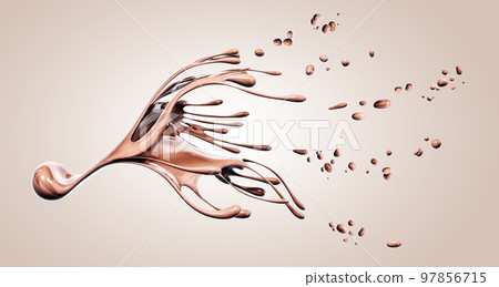 Pouring chocolate wave or flow splash, hot melted milk chocolate sauce or syrup with blobs, cocoa drink or cream, abstract dessert background, choco splash, drink dessert, isolated, 3d rendering Pouring chocolate wave or flow splash, hot melted milk chocolate sauce or syrup with blobs, cocoa drink or cream, abstract dessert background, choco splash, drink dessert, isolated, 3d rendering 97856715
