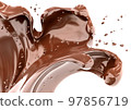 Chocolate wave or flow splash, hot melted milk chocolate sauce or syrup, cocoa drink or cream, abstract dessert background, choco splash, drink dessert, isolated, 3d rendering 97856719