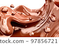 Chocolate wave or flow splash, hot melted milk chocolate sauce or syrup, cocoa drink or cream, abstract dessert background, choco splash, drink dessert, isolated, 3d rendering 97856721