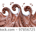 Chocolate wave or flow splash, hot melted milk chocolate sauce or syrup, cocoa drink or cream, abstract dessert background, choco splash, drink dessert, isolated, 3d rendering 97856725