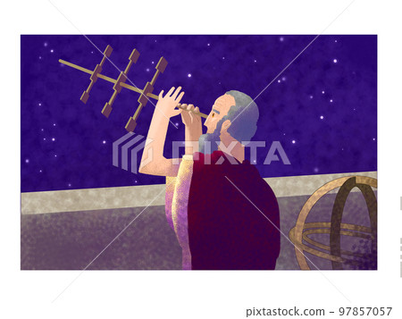 古希臘天文學家喜帕恰斯在他的天文台觀察星星 古希臘天文學家喜帕恰斯在他的天文台觀察星星 97857057
