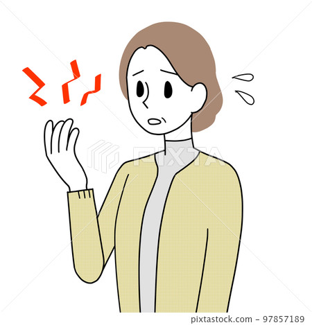 Senior woman with numb hands Senior woman with numb hands 97857189