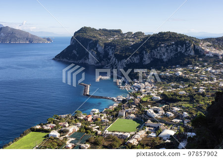 Touristic Town on Capri Island in Bay of Naples, Italy. 97857902