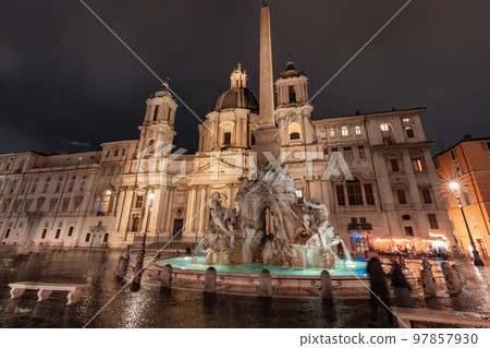 Sant'Agnese in Agone in Piazza Navona. Rome, Italy. Night Sant'Agnese in Agone in Piazza Navona. Rome, Italy. Night 97857930